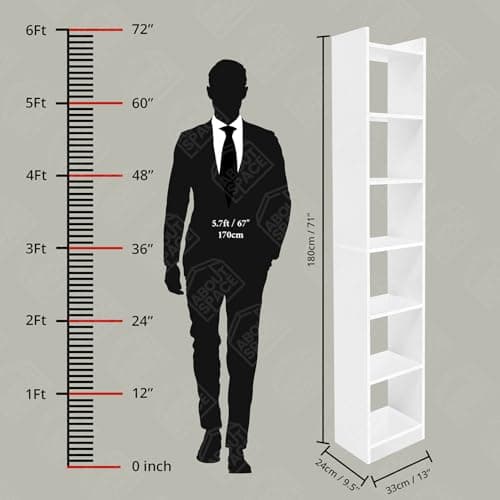 ABOUT SPACE 6 Tier Book Shelf for Home Library 6ft with Assembly,Cabinet For Storage,White Bookshelves for Living Room Display Stand Book Rack For Office,Kitchen,Bedroom(33x24x180cm - Engineered Wood) 2