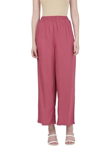 GO COLORS Soft Viscose Basic Palazzo Full Length for Women| Breathable, Mid Rise, Light Wine