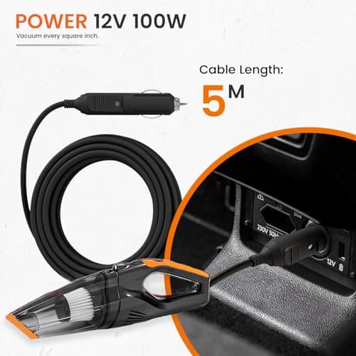 Shakti Technology Cyclone Car Vacuum Cleaner, Hand Held Portable Cars Vacuum for Car Cleaning with DC 12V, 100W Vacuum Motor & 4500 PA Powerful Suction, Black 2