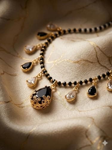 KRELVISA Collection Rose Gold Plated Mangalsutra With Black Bead Chain For Women 5