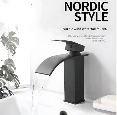 24x7 eMall Waterfall Black Basin Tap Faucet Mixer for Bathroom Toilet Wash Basins Hot and Cold Water Small Matt Black, SS Material, 7 Inches Height 5