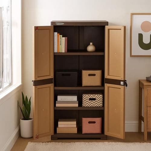 Nilkamal SpaceMax 4 Shelves Plastic Bookshelf with 3-Year Warranty| Multipurpose Storage Cabinet & Book Rack for Home | Durable, Waterproof, Easy-Clean | Living Room & Bedroom Organiser |Sandy Brown