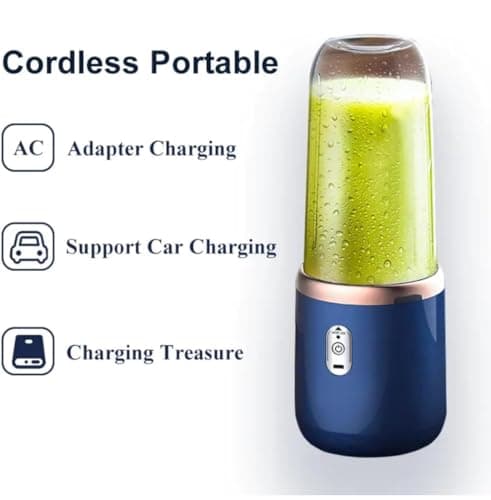 Portable Blender Juicer 400ml | USB Rechargeable Mini Juicer Cup with 6 Blades | Smoothie Maker for Fruits, Shakes, Protein Drinks & Ice | Personal Travel Blender for Home, Gym & Office (Blue) 5