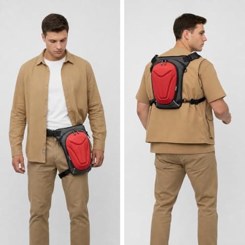 VANTORA ARC 4-in-1 Unisex Sling Bag – Crossbody, Chest, Waist, Thigh & Tank Bag | 5L Hard Shell Travel Pouch | Hydration Pack Compatible | Motorcycle, Hiking, Cycling, Running & Adventure Gear (Red) 4