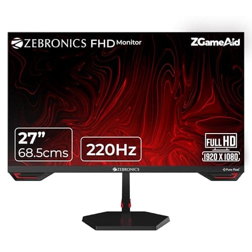 Zebronics S27A 27"" (68.5 cm) Gaming Monitor, 220Hz Refresh Rate, Fast IPS Display, HDMI, DP, FHD 1920x1080, 350nits Brightness, Built-in Speakers, ZGame Aid, Adaptive Sync, Bezel-less, Wall Mountable