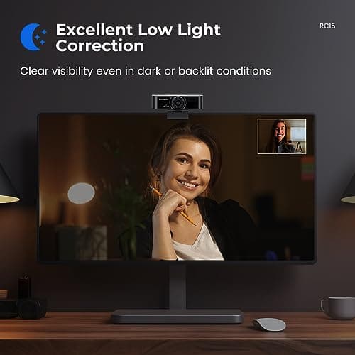 ROCWARE 1080P Webcam with Microphone, RC15 Computer Camera for PC 30fps with 110 FOV/Privacy Cover/Low Light Correction,USB Web Cam for Zoom/Skype/Teams/Conference/Video Calling/Meeting 5