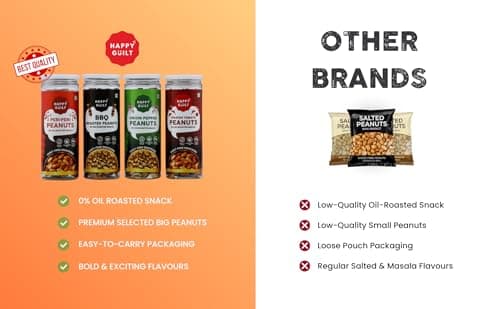Happy Guilt Flavored Roasted Peanuts Combo Pack (Peri Peri, BBQ, Onion Pepper, Spanish Tomato) | Zero Oil Roasted Snack | High Protein Crunchy Peanuts | Crunchy Snack | Guilt Free Snack | Evening Snac 4