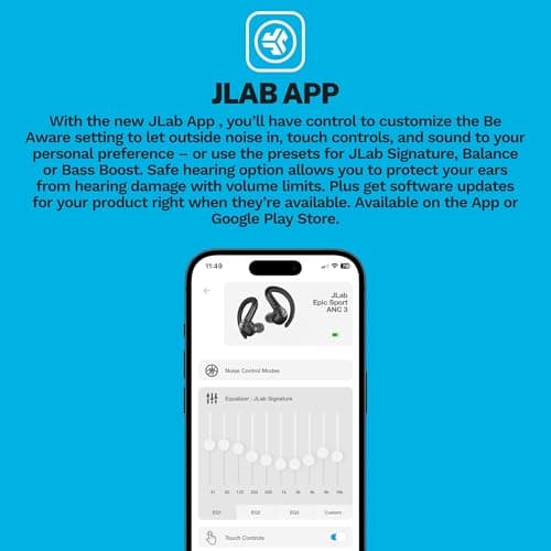 JLab Epic Air Sport ANC Gen 3 Active Noise Cancelling Earbuds - True Wireless Running Earphones, Bluetooth Sports Headphones, 68 H in Ear Buds for Gym, IP66 Sweatproof, USB-C Charging Case 5