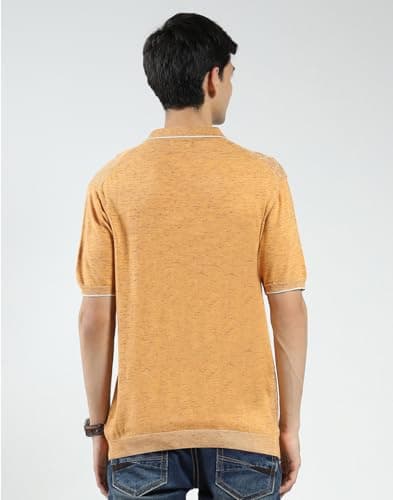 Monte Carlo Men's Regular Fit Polo T-Shirt | Self Design| Half Sleeve | Collared Neck | Casual Wear T Shirt for Men's Mustard L (Pack of 1) 4