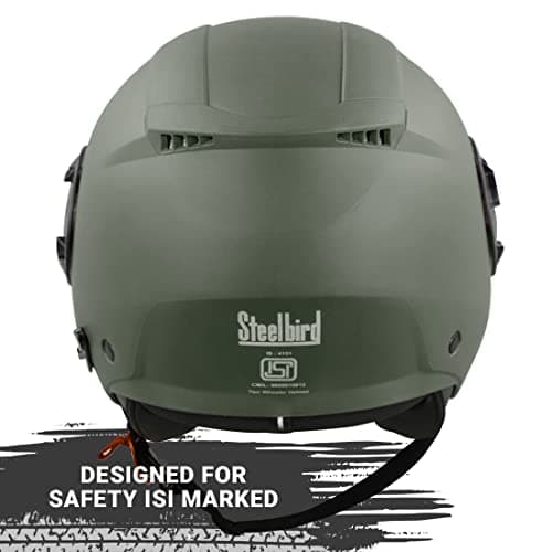 Steelbird GT Dashing ISI Certified Open Face Helmet for Men and Women with Inner Sun Shield ( Dual Visor Mechanism ) (Large 600 MM, Dashing Battle Green) 6