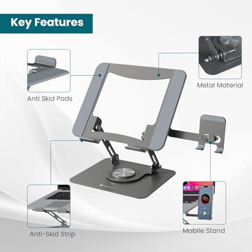 Portronics My Buddy K9 Pro 2-in-1 Laptop & Phone Stand with 360° Rotating Base, Adjustable Height & Angle, Foldable Metal Design, Heat Dissipation, Universal Fit for 10–15.6” Laptops 5
