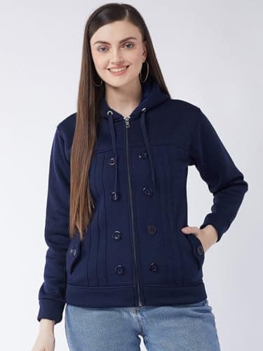 PIVL Casual Solid Standard Length Full Sleeves Stylish Women Fleece Jacket with zip for winter II Zipper Hoodie II Hooded Neck II Winter Wear II Dark Blue Medium 2
