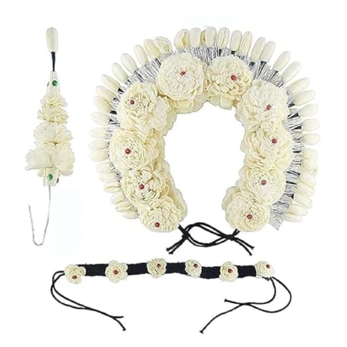 Elite Trade Odissi Dance Flower Gajra for Women and Girls - Off White, 3 Count (Pack of 3) - Hair Accessory for Odissi Dance