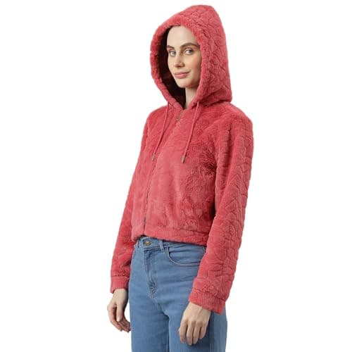 Latin Quarters Women's Rose Solid Hoodie | Winter wear Casual Warm Zipper Jacket Hooded Neck Hoody_S 3