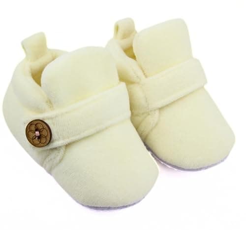 Neska Moda Baby Boys & Baby Girls 6 To 12 Months Velvet Hook & Loop Booties (Toe to Heel Length - 12 cm, Off-White)-BT3624