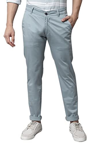 Majestic Man Slim Fit Cotton Blend Casual Mid Rise Trousers for Men (34, Sea Blue)