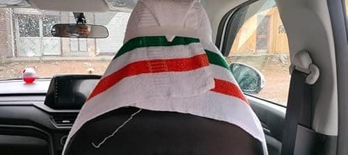 VIP BAGDA 100% Superfine Cotton Solid Large Luxury All Car Seat Cover with Tie Knot & elistick with Gift of Car Wash Cloth - (Pack of 1) Original Product AS PER Picture Shown (Cotton) (Tiranga) 3