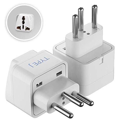 Ceptics India to Switzerland, Rwanda, Liechtenstein (Type J) Travel Adapter Plug - CE Certified - RoHS Compliant - 2 Pack (GP-11A-2PK)