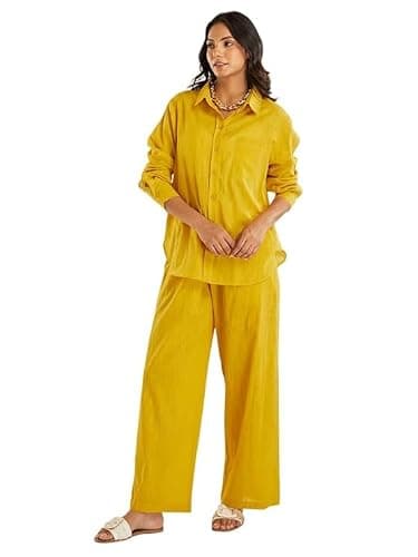 Amazon Brand - Anarva Women's Pure Cotton Co-ord Set | Soft & Breathable (Dusty-Lemon-Set-re-XL)