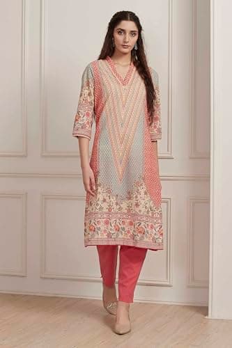 Biba Women Red Cotton Printed Straight Kurta_46 2