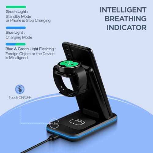 UNIGEN Unidock 350 23W Foldable Fast Wireless Charger Compatible with Samsung S24 Ultra Plus S23 S22 S21 S20 Z Fold Flip 3/4/5/6Watch4/5/6/Pro/7/Active 1/2 Galaxy Buds323 Black (with Adapter) 3