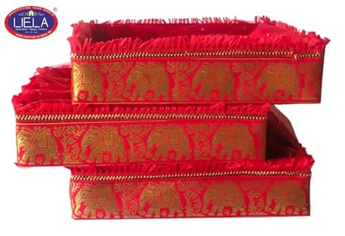 LIELA Decorative gift basket square 10"x10"x3" set of 3 for Diwali, Rakhi, Wedding, Navratri, pooja etc. pack variety of items waffers, chips, namkeen, juices, fruits, sweet etc. Premium Gift Hamper. 4