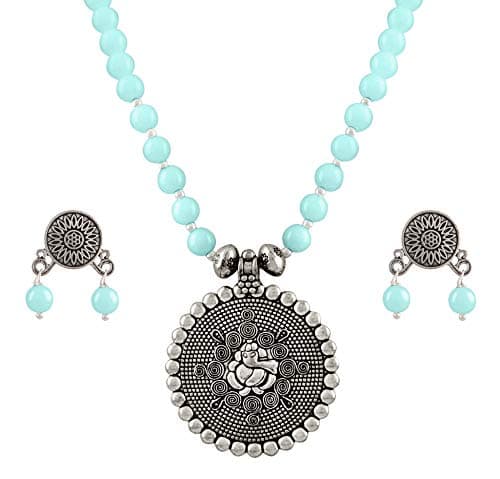 JFL - Jewellery for Less Bead Necklace Silver Plated Ganesha Pendant Set For Women,Valentine