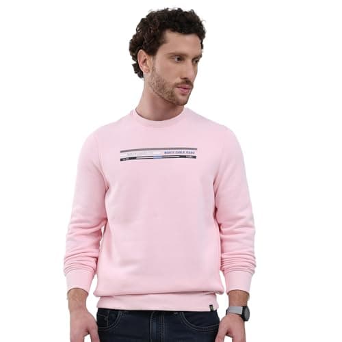 Monte Carlo Men Regular Fit Round Neck Printed Pull On Closure Full Sleeve Sweatshirt | Stylish Casual wear | Cozy Winter Hoodie | Comfortable Layering Outfit | Winter Sweatshirt for Men's Pink L