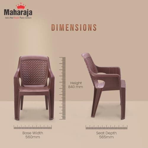MAHARAJA Plastic Chair Set, Chair for Living Room, Home, Plastic Chair for Home with Arm Rest/Modern Stylish Design with Glossy & Matte Finish Bearing Capacity 200Kg. (Brown, Pack of 6) 3