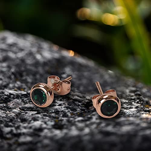Nilu's Collection Daily Use, Light Weight Cubic Zircon Stud Earrings| Perfect for baby girls, office goers (Green: Rose Gold) 2