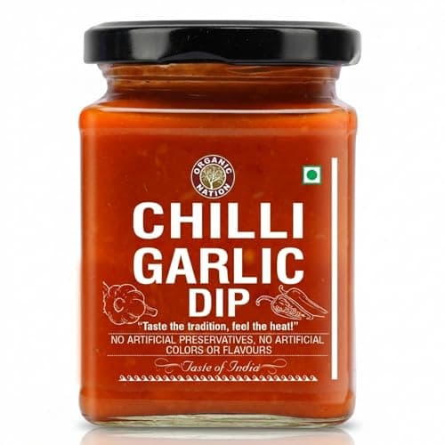 ORGANIC NATION Flavorful Chilli Garlic Dip - Gourmet Chilli Sauce with Rich Garlic & Aromatic Spices, Spicy Chili Crisp - Perfect for Dipping, Cooking, and Marinades, No Preservatives - 260g