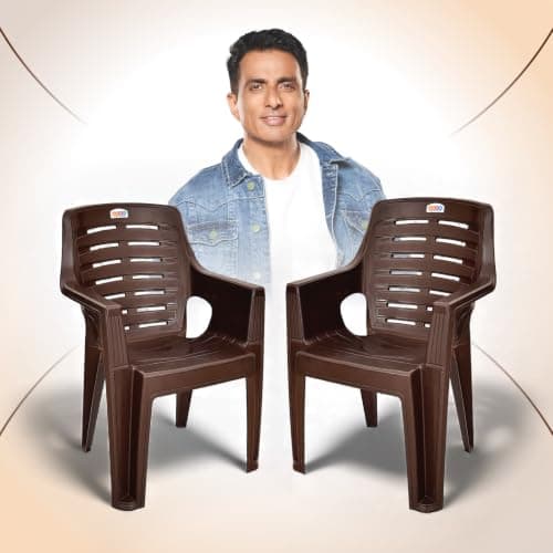 AVRO Furniture 4003 Heavy Duty Plastic Chair for Home, Office & Outdoor, Solid Back Support, Comfortable Seating with Arm, Ergonomic and Stackable, Pre-Assembled, 150 Kg Capacity, Set of 2, Brown