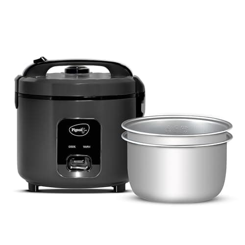 Pigeon Easy 3L Electric Rice Cooker with 2 Pots, Keep warm function, Steam basket, Spatula & Measuring cup (Grey)