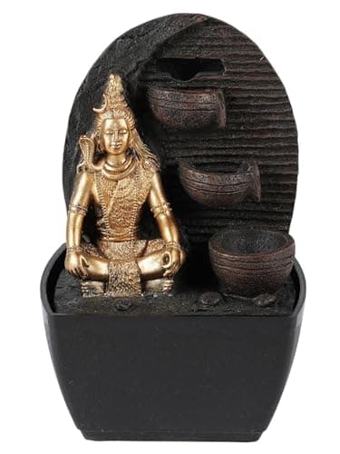 VIVARS Lord Shiva Water Fountain for Home and Office - Golden-Brown led Light Table Fountain for Living Room or Gifting Purpose 3