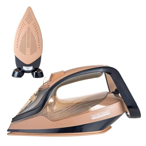 Hamilton Beach Fully-Automatic Steam Iron with iSense Technology, Steam Iron, Intelligent Auto-Temp, iron for clothes, Ceramic-Coated Soleplate with 5-Year Warranty, Auto Standby, 45g/min Steam, Gold