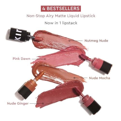 Kiro Four Play Non-Stop Airy Matte Liquid Lip Stack – Ultimate Quad, 6ml | 4 Nude Lipstick Shades | Long-lasting, Transfer-proof, Hydrating, Lightweight | Infused with Avocado & Apricot Oils 2