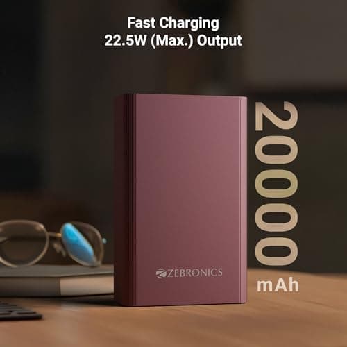 ZEBRONICS EnergiTank 20MR1, Metal Power Bank, 20000 mAh, 22.5W Super Fast Charging PD 3.0 (PPS), Dual Type C & USB Port, LED Indicator, for iPhone, Android, Tablets, Airpods (Raspberry) 2