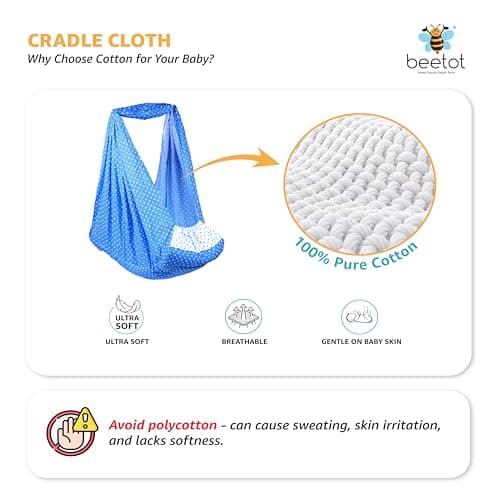 beetot Baby Set | Pure Cotton Cloth, Removable Pad, Mosquito Net, Spring, Triangle, Window Hanger | FS-Stripe (Dark Blue) 3