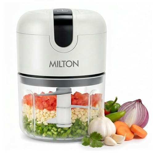 MILTON 6-in-1 Rechargeable Mini Electric Chopper I Unbreakable Food Grade Material I Stainless Steel Blade I Powerful Motor I Perfect to Chop, Mince, Cut, Dice, Whisk, Blend, Grey