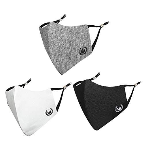 MASQ By Q-One Crest 4 Layer, Reusable, with Ear Adjusters, Anti-Bacterial (BFE>99%) Cotton Cloth Face Mask for Men, Boys (XL, Black-Grey-White, Pack of 3), Without Valve