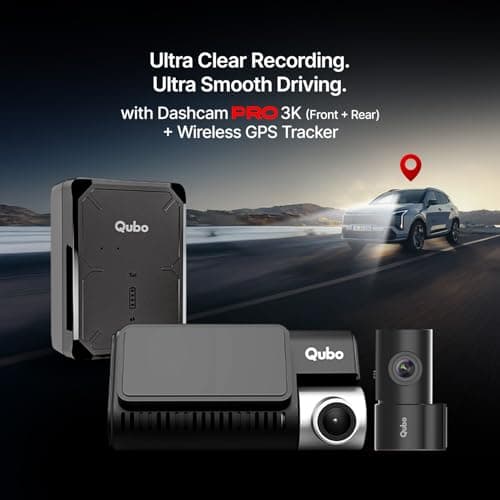 Qubo Dashcam Pro 3K + Qubo Wireless GPS Tracker| Sony STARVIS 2-5MP UHD Front (140°), 2MP FHD Rear, NightPulse Vision| GPS Tracker with Free 4G SIM & 1-Year Recharge, Voice Monitor & Geo-Fence Alerts 2
