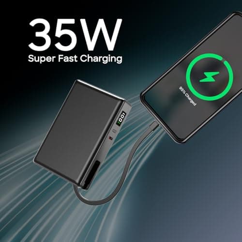 pTron Dynamo Sprint 20000mAh Power Bank w/Built-in Charging Cable, 35W Super Fast Charging, USB Type-C Input Powerbank Compatible with QC3.0/PD3.0, 3 Charging Outputs, Type-C Input/Output Port(Black) 2