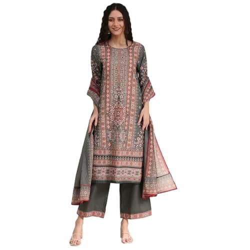 Biba Women Grey Cotton Straight Printed Kurta Set_34