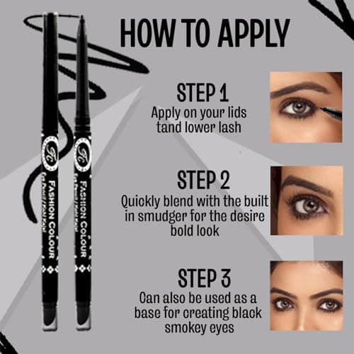 FASHION COLOUR Intense Black Kajal With Smudger | 12 Hr Long Stay | Waterproof & Smudgeproof | One Swipe Smooth Application | 3-In-1 Kajal+Eyeliner+Smokey Eyeshadow | Matte 5