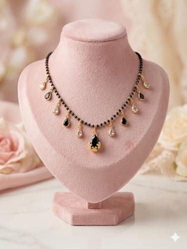 KRELVISA Collection Rose Gold Plated Mangalsutra With Black Bead Chain For Women 4