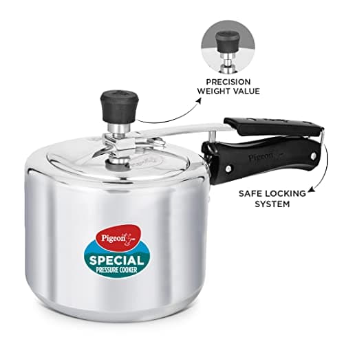 Pigeon by Stovekraft 12261 Induction Base Inner Lid Aluminium Pressure Cooker, 3 Liters, Silver 3