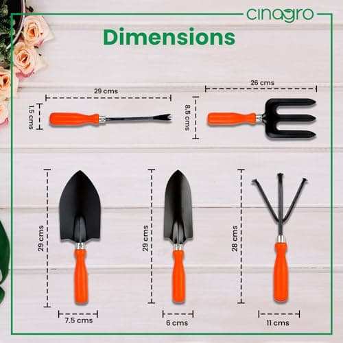 Cinagro Metal Grarden Tools Kit, Set of 5, Weeder, Big & Small Trowel 3