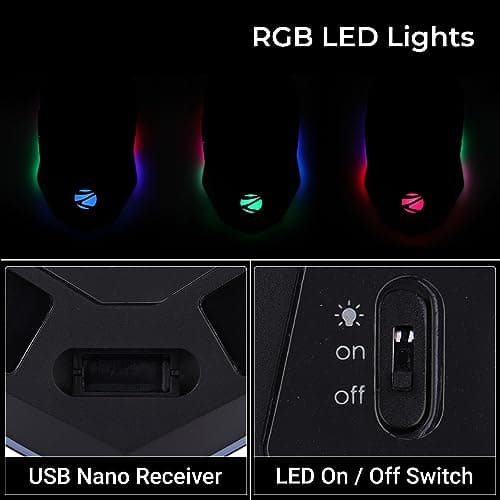 ZEBRONICS Shark Lite Wireless Gaming Mouse with 4600DPI, Comfortable & Ergonomic Design, RGB LED Lights, 6 Buttons, in-Built Rechargeable Battery, Power & LED ON/Off Switch 4