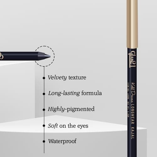 Glam21 Kohl Drama Long Wear Kajal + Sharpener | Velvety Textute | Stays For 12 hours | Smudge-Proof | Long Lasting & Water Proof | Highly Pigmented For Intense Black Look | 1.2 gm 3