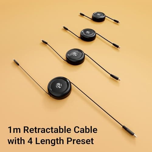 Zebronics Type C - Type C Retractable Cable, 60 Watts, Upto 480Mbps Data Sync, Fast Charging, 1 M, Compatible with iPhone 15 & 16 Series, iPad, MacBook, Samsung, Android (Wattz 60RCC1, Black) 3